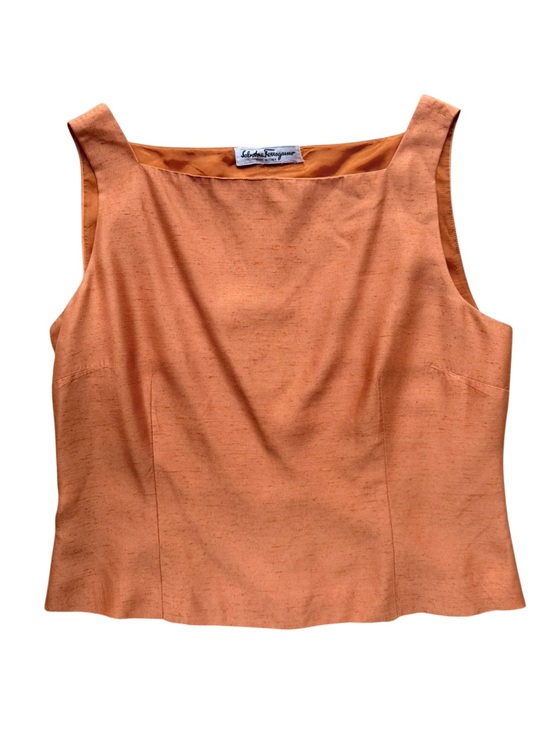 Salvatore Ferragamo Tops - Vintage Salvatore Ferragamo Copper Textured Sleeveless Shell Top Made in Italy